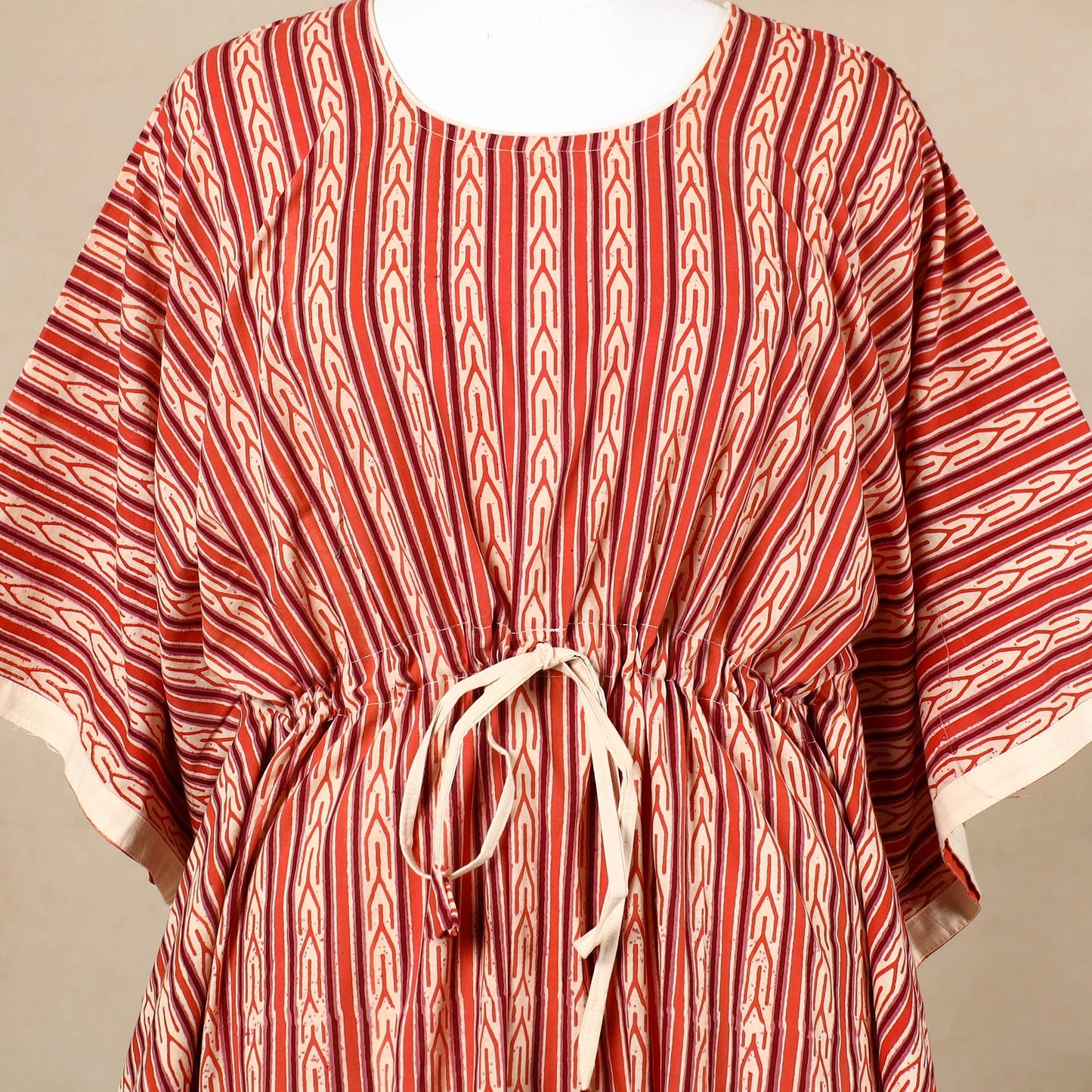  Hand Block Printed Cotton Kaftan with Tie-Up Waist 