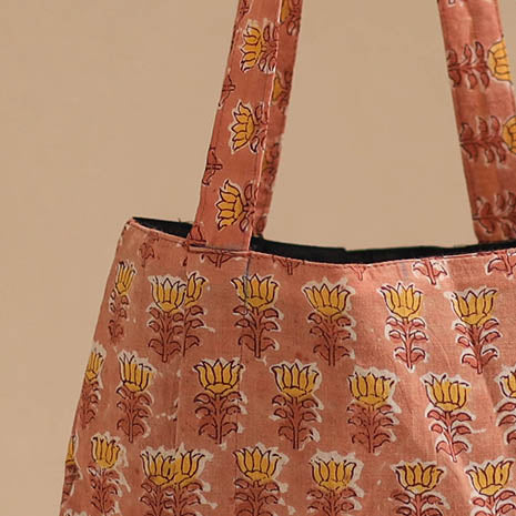 Peach - handcrafted cotton jhola bag 36