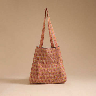 Peach - handcrafted cotton jhola bag 36