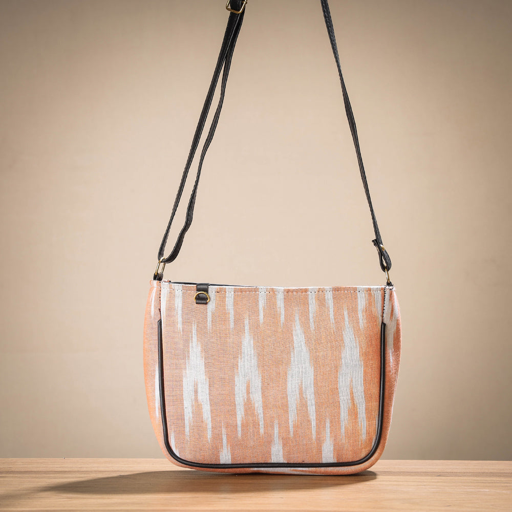 Peach Handcrafted Cotton Sling Bag with Bag Charm