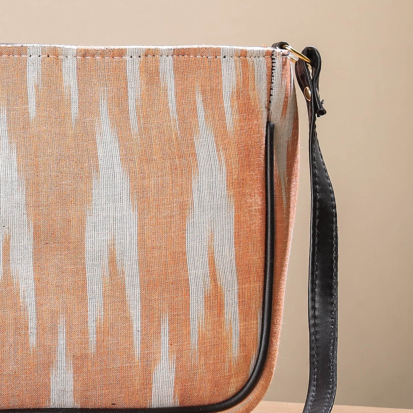 Peach Handcrafted Cotton Sling Bag with Bag Charm