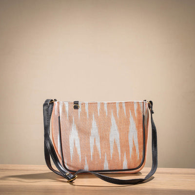 Peach Handcrafted Cotton Sling Bag with Bag Charm