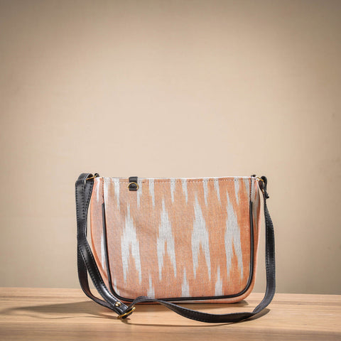 Peach Handcrafted Cotton Sling Bag with Bag Charm