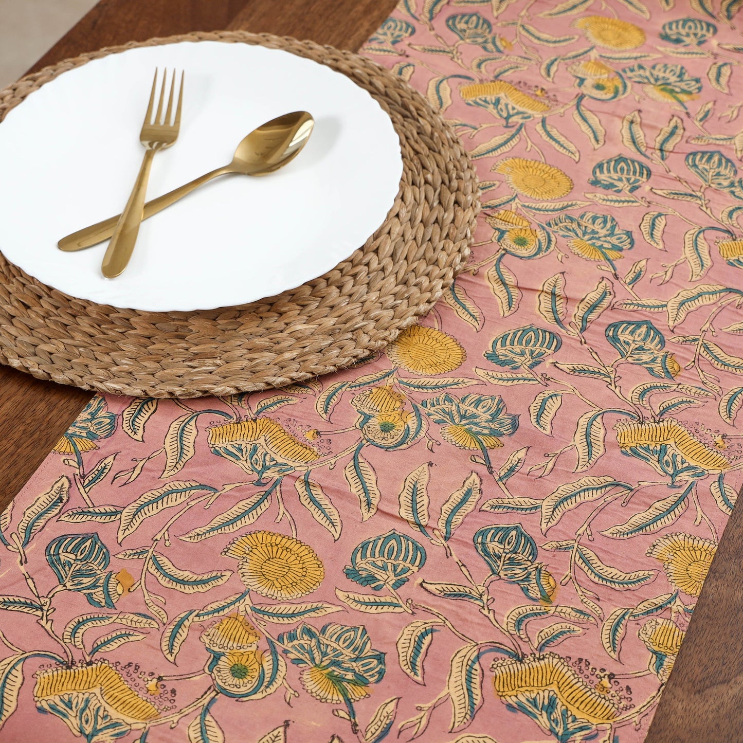 Peach Handcrafted Cotton Table Runner