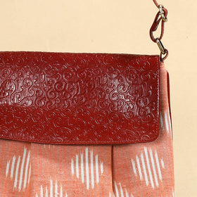 Handcrafted Ikat Fabric Sling Bag with Embossed Leather Flap 
