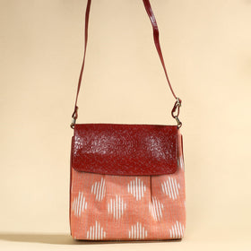  Handcrafted Ikat Fabric Sling Bag with Embossed Leather Flap 