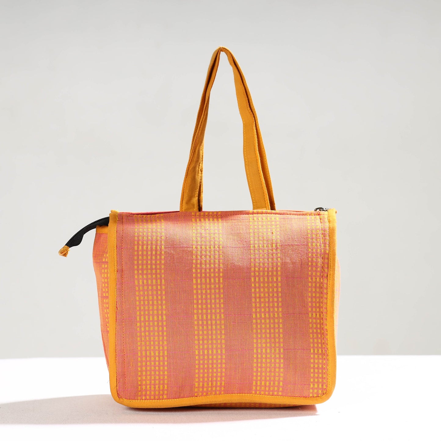 Peach Handcrafted Jacquard Cotton Hand Bag