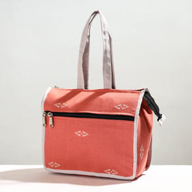 Peach Handcrafted Jacquard Cotton Hand Bag