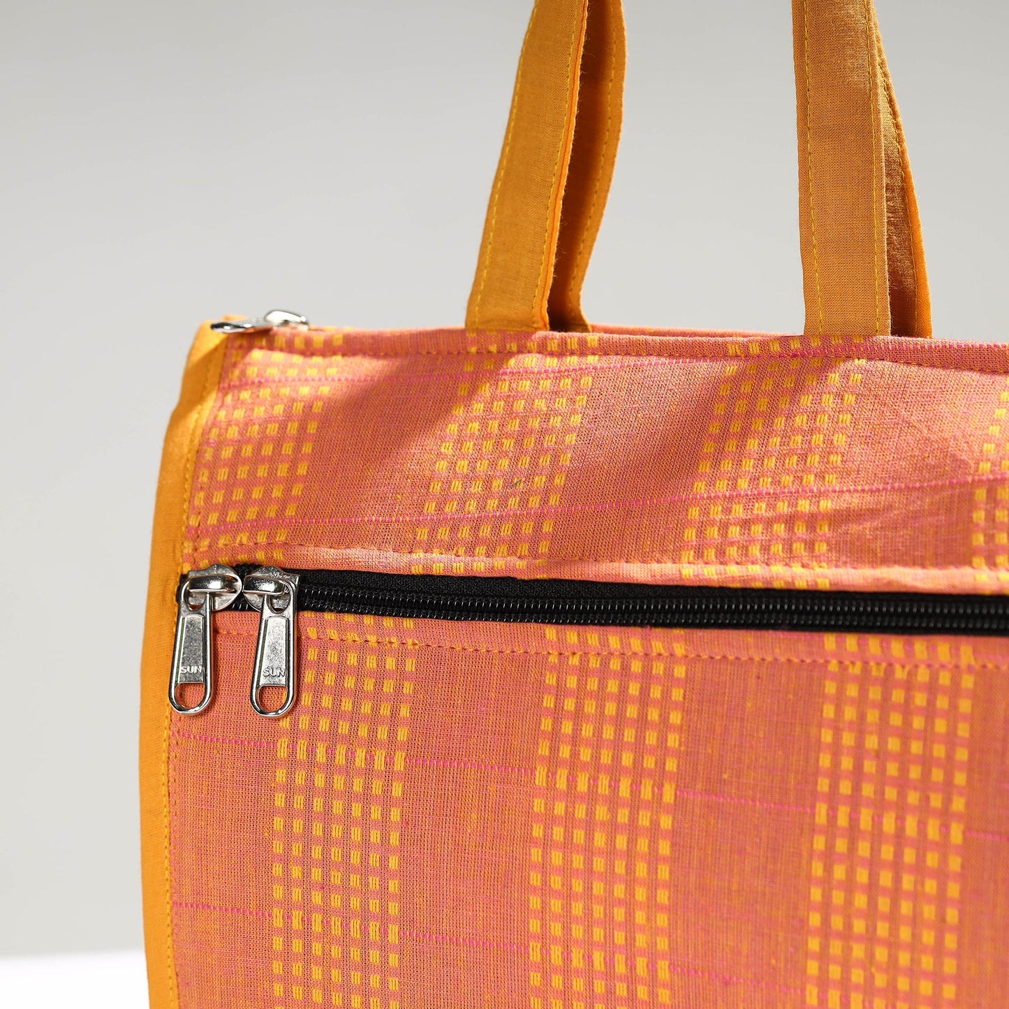 Peach Handcrafted Jacquard Cotton Hand Bag