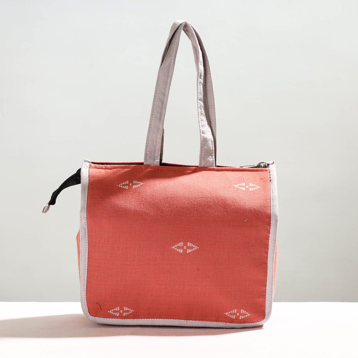 Peach Handcrafted Jacquard Cotton Hand Bag
