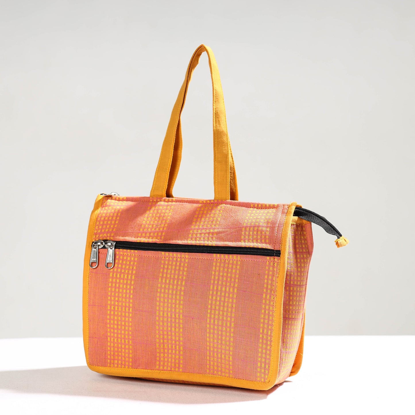 Peach Handcrafted Jacquard Cotton Hand Bag