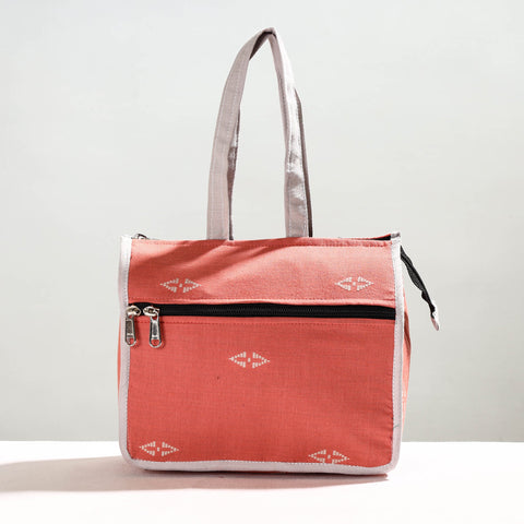 Peach Handcrafted Jacquard Cotton Hand Bag