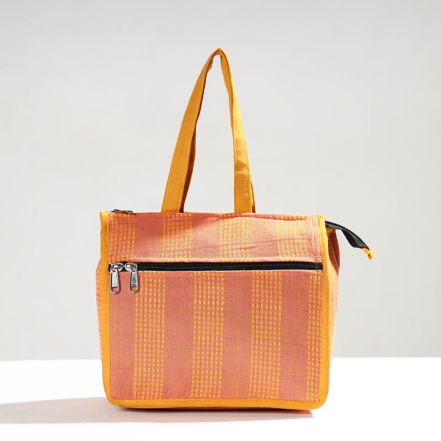 Peach Handcrafted Jacquard Cotton Hand Bag