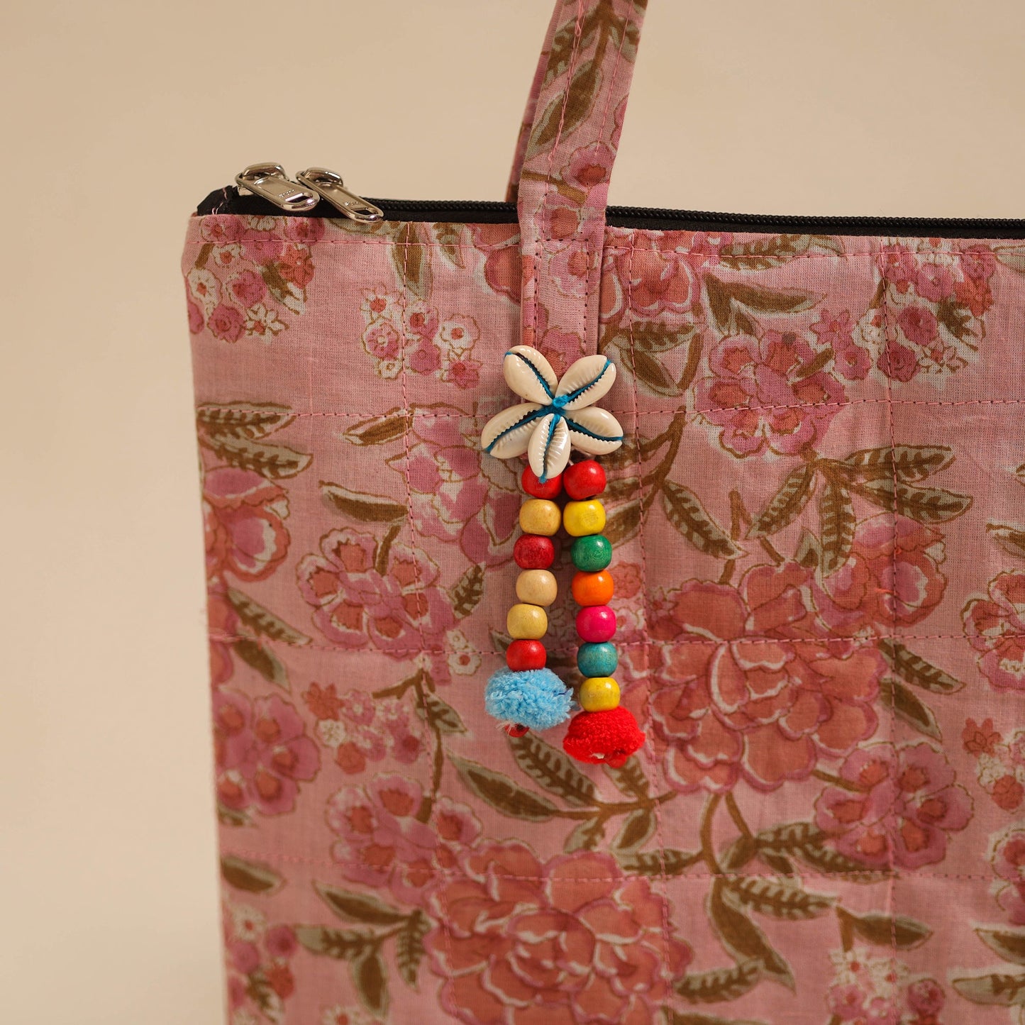 Peach Handcrafted Quilted Cotton Hand Bag