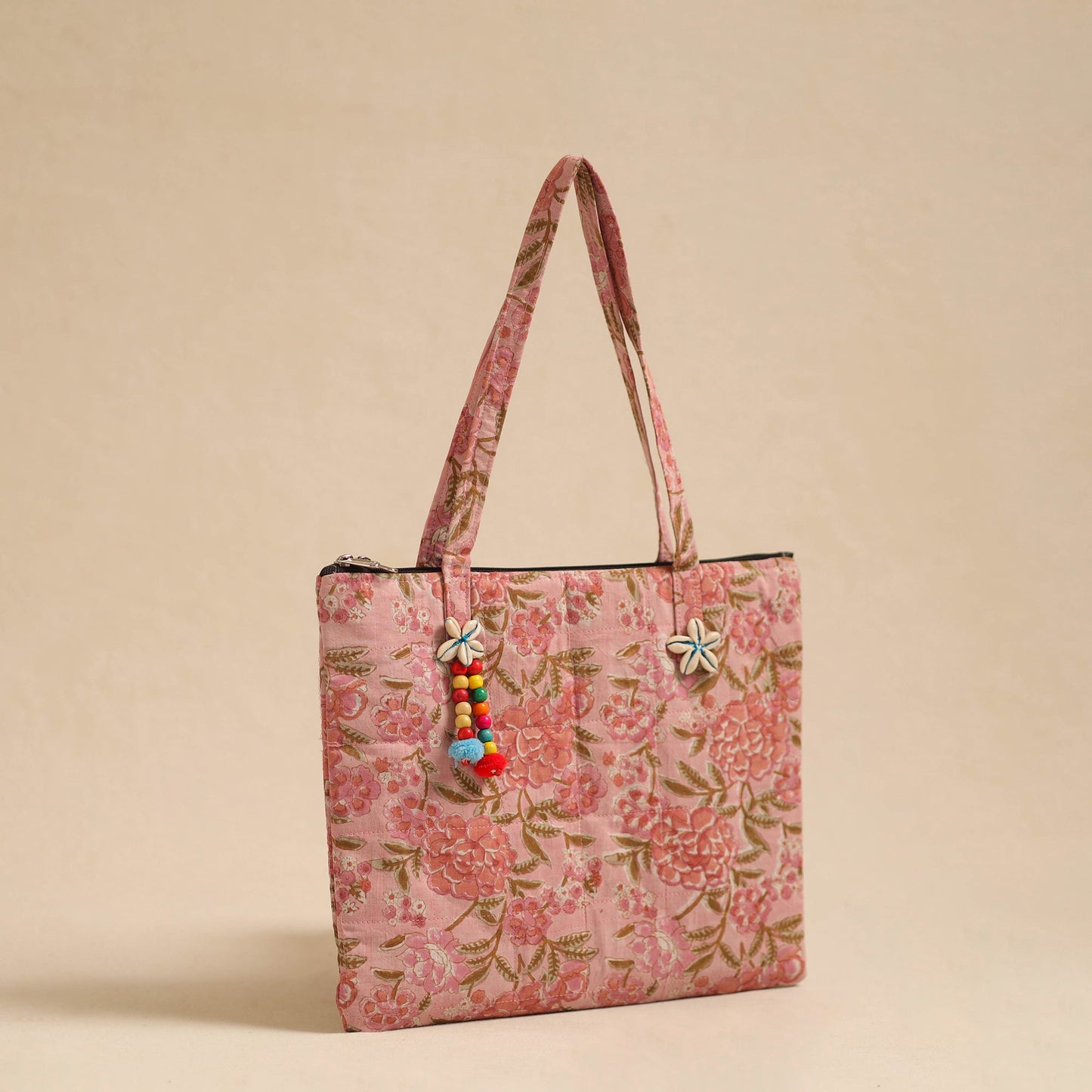 Peach Handcrafted Quilted Cotton Hand Bag