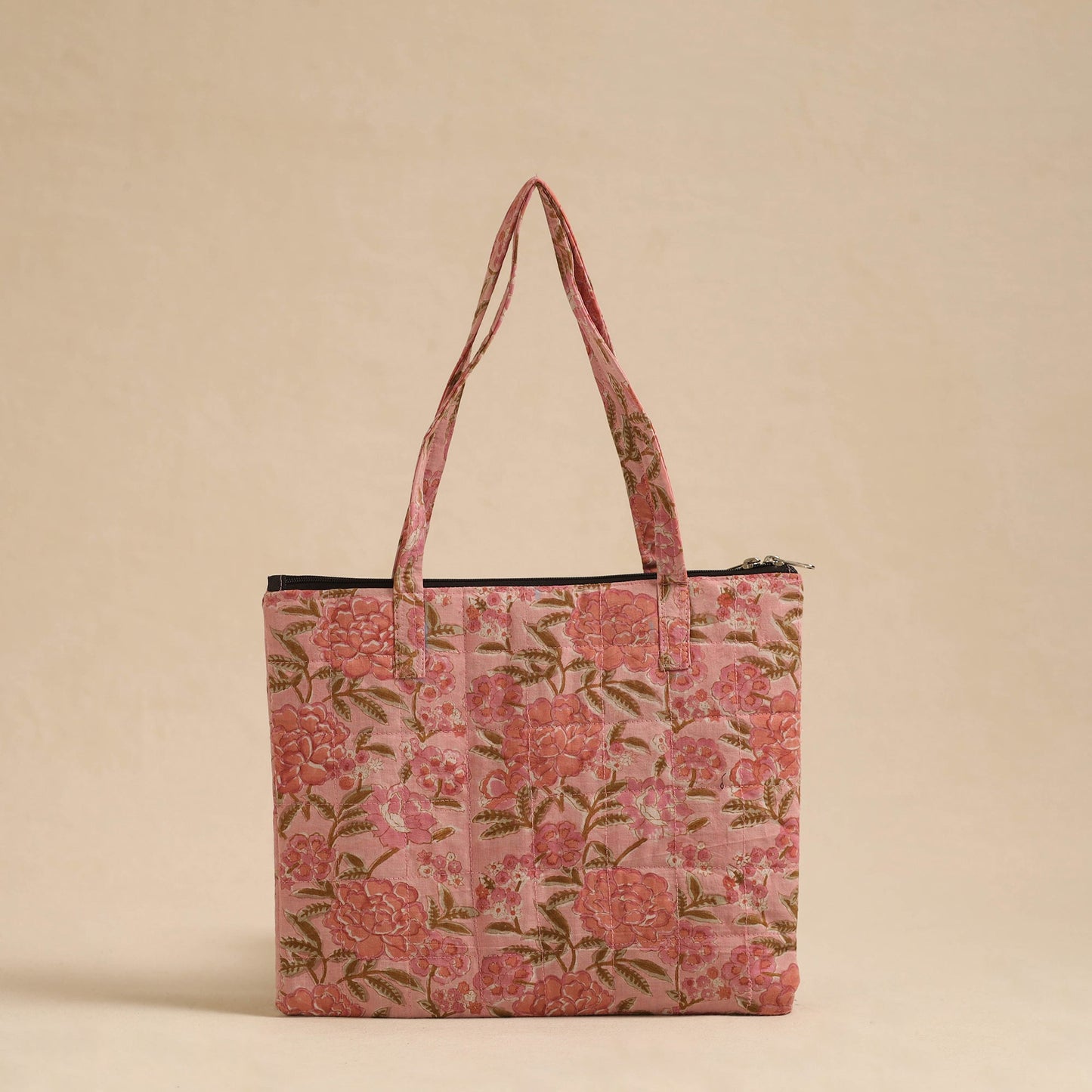 Peach Handcrafted Quilted Cotton Hand Bag