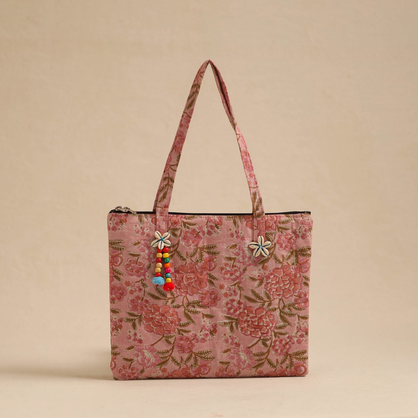 Peach Handcrafted Quilted Cotton Hand Bag