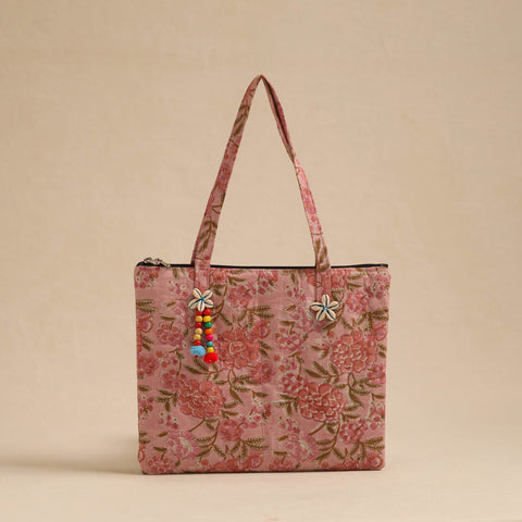 Peach Handcrafted Quilted Cotton Hand Bag