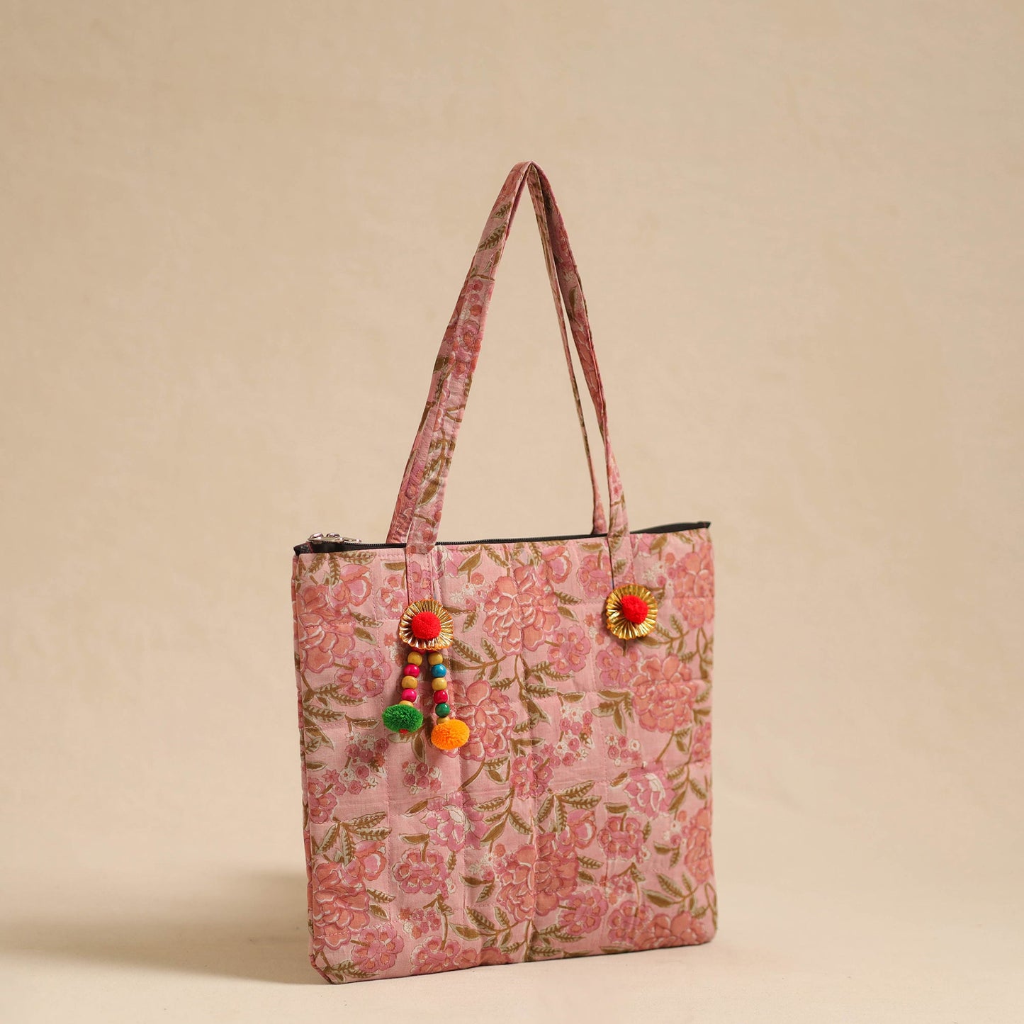 Peach Handcrafted Quilted Cotton Hand Bag
