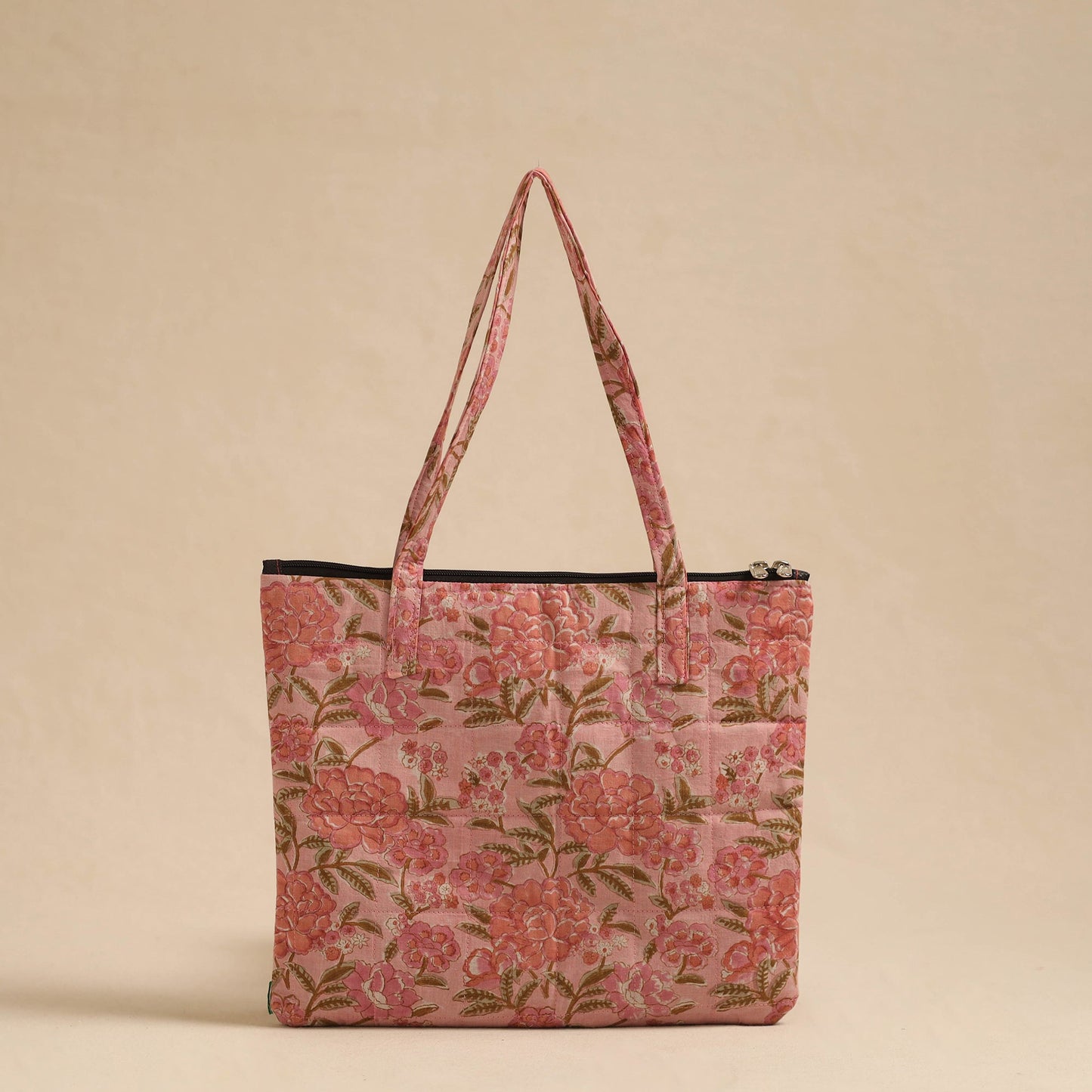 Peach Handcrafted Quilted Cotton Hand Bag
