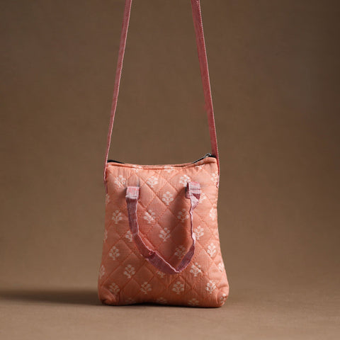Peach - handcrafted quilted silk sling bag 10