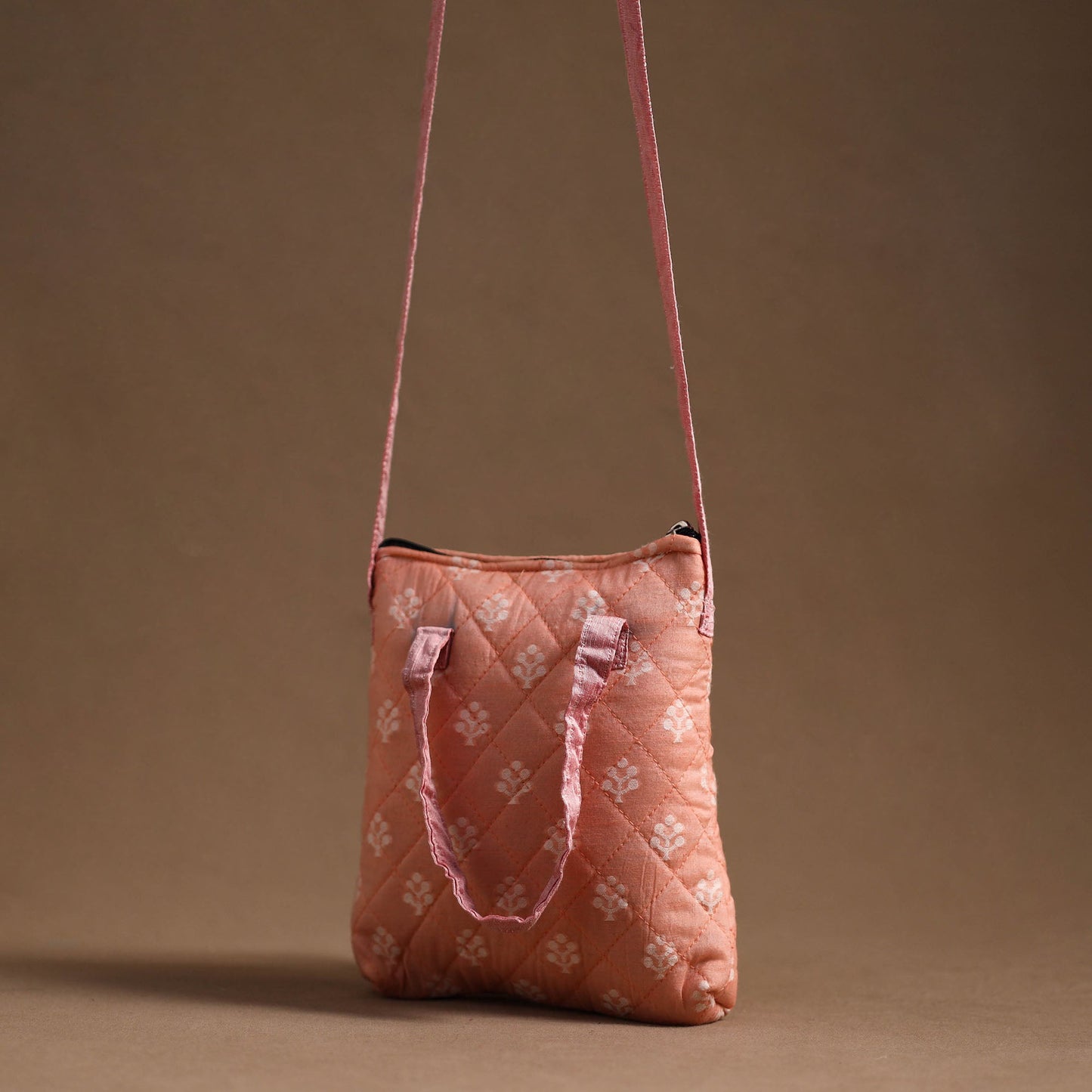 Peach - handcrafted quilted silk sling bag 10