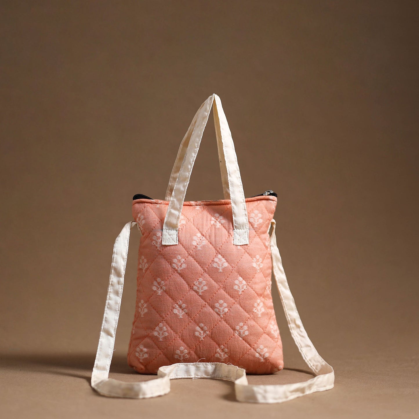 Peach - handcrafted quilted silk sling bag 25