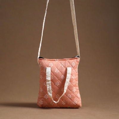 Peach - handcrafted quilted silk sling bag 25