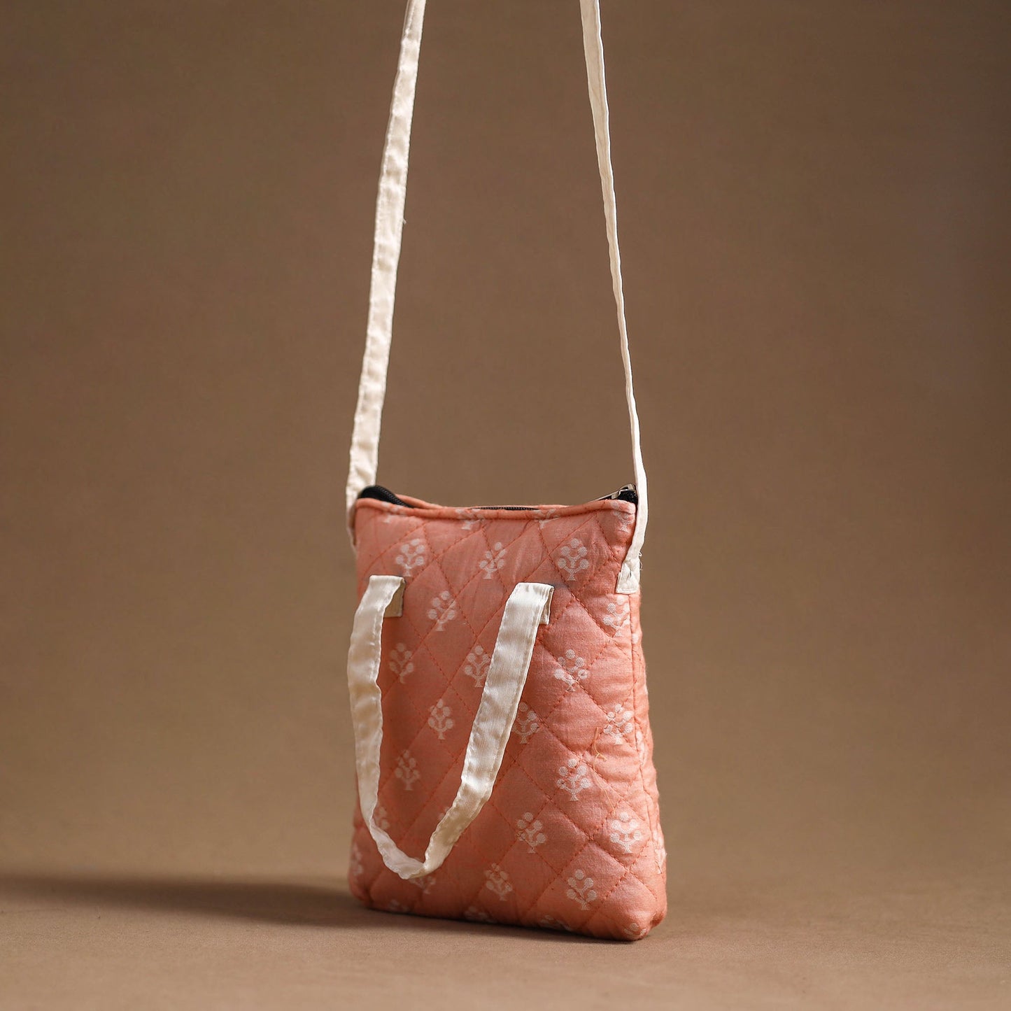 Peach - handcrafted quilted silk sling bag 25