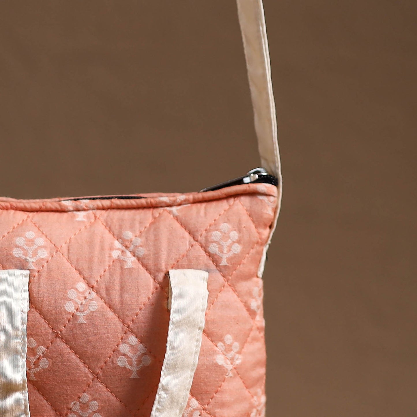 Peach - handcrafted quilted silk sling bag 25