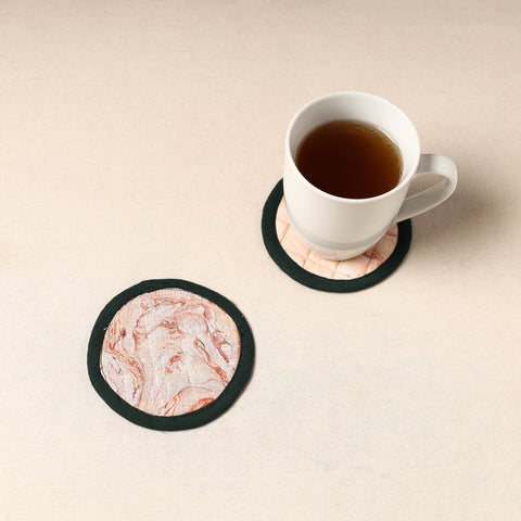  Peach Handcrafted Sanganeri Print Coaster (Set of 2)