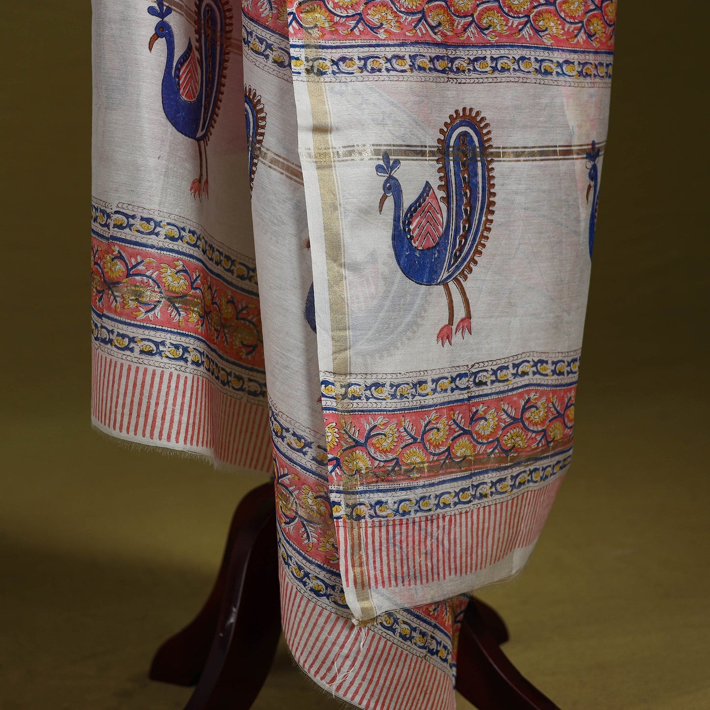 Peach - handloom chanderi silk hand sanganeri dupatta 18