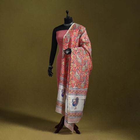 Peach - handloom chanderi silk hand sanganeri dupatta 18