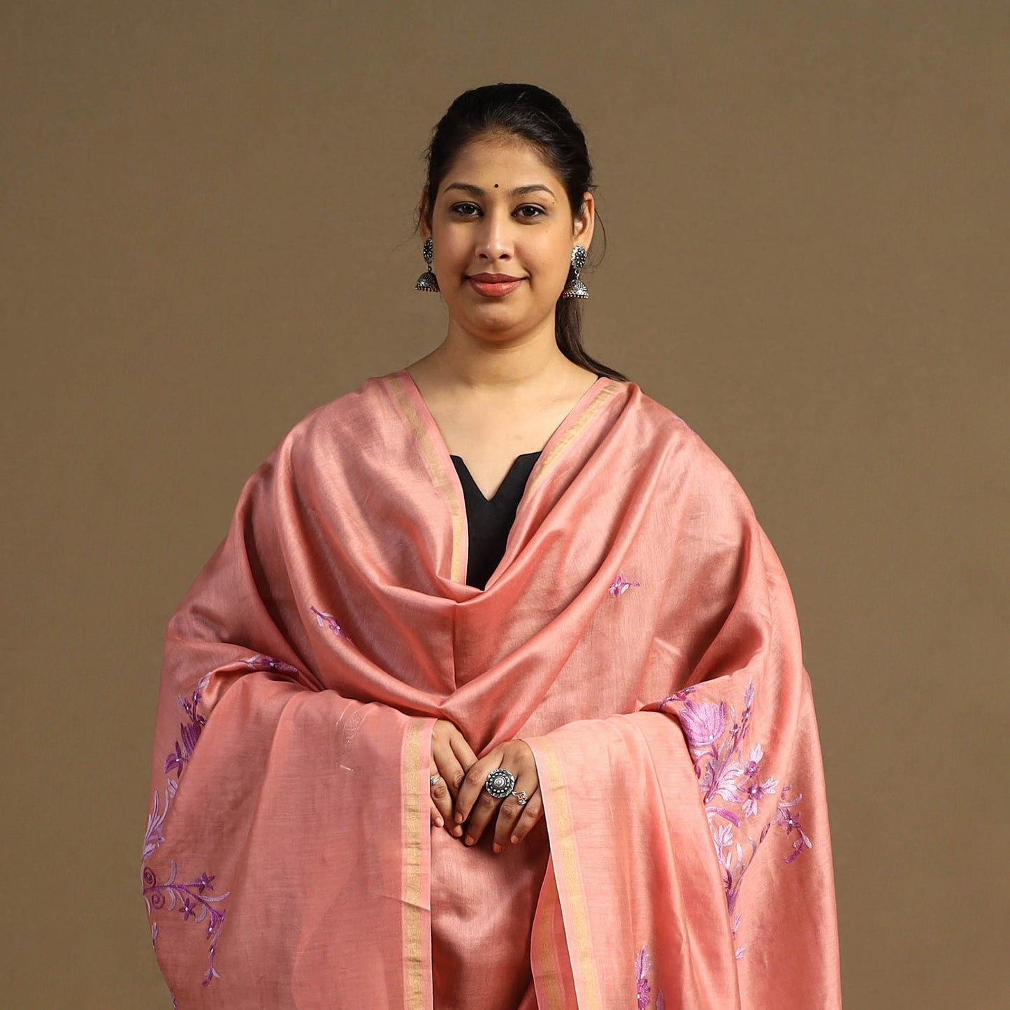 Buy Handloom Chanderi Silk Kashida Embroidery Dupatta