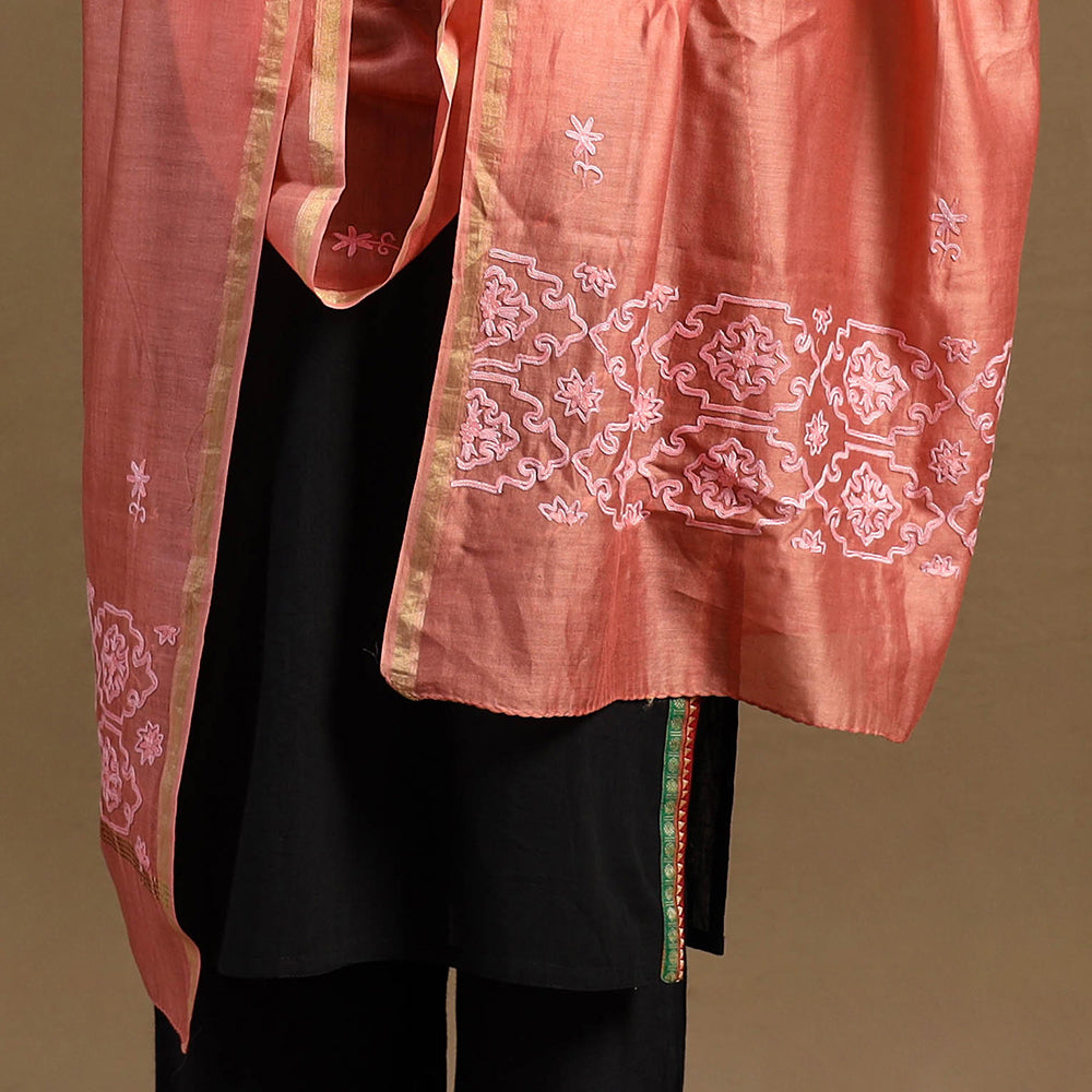 Buy Handloom Chanderi Silk Kashida Embroidery Dupatta