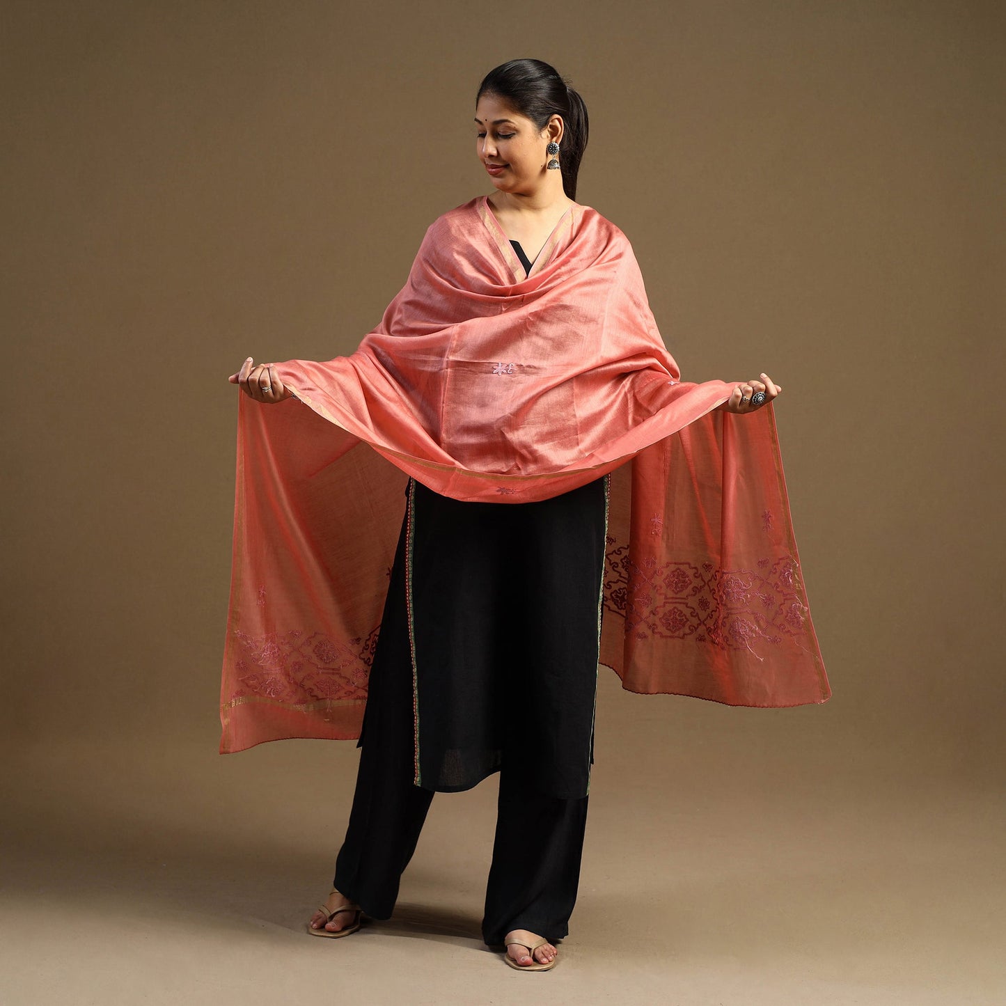 Buy Handloom Chanderi Silk Kashida Embroidery Dupatta