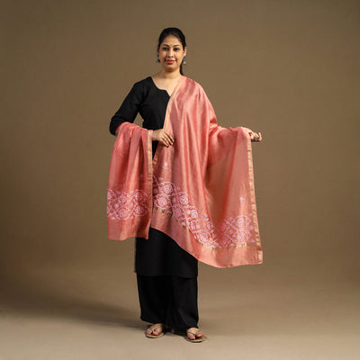 Buy Handloom Chanderi Silk Kashida Embroidery Dupatta