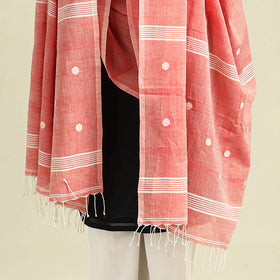 Peach Handloom Cotton Burdwan Jamdani Dupatta