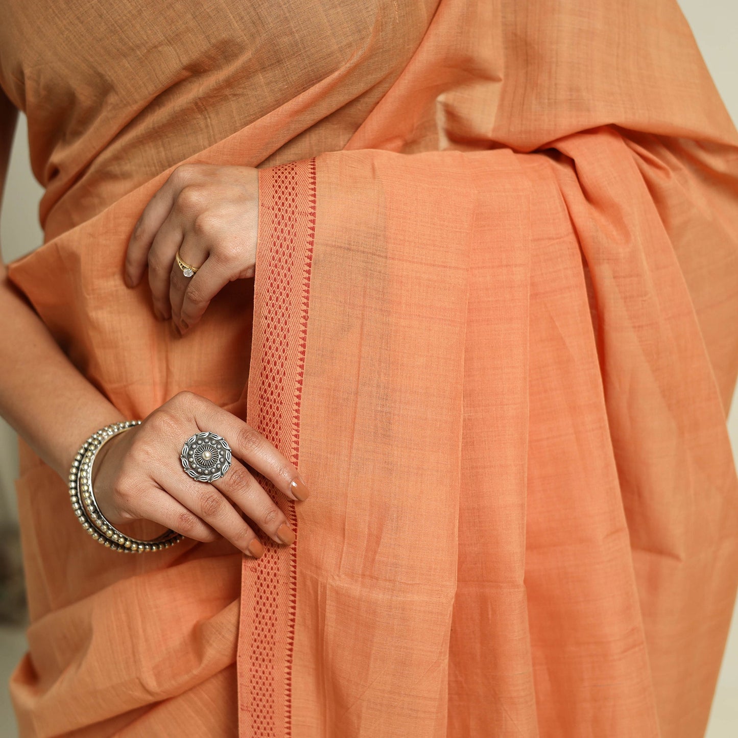 Buy Peach Handloom Cotton Mangalagiri Saree