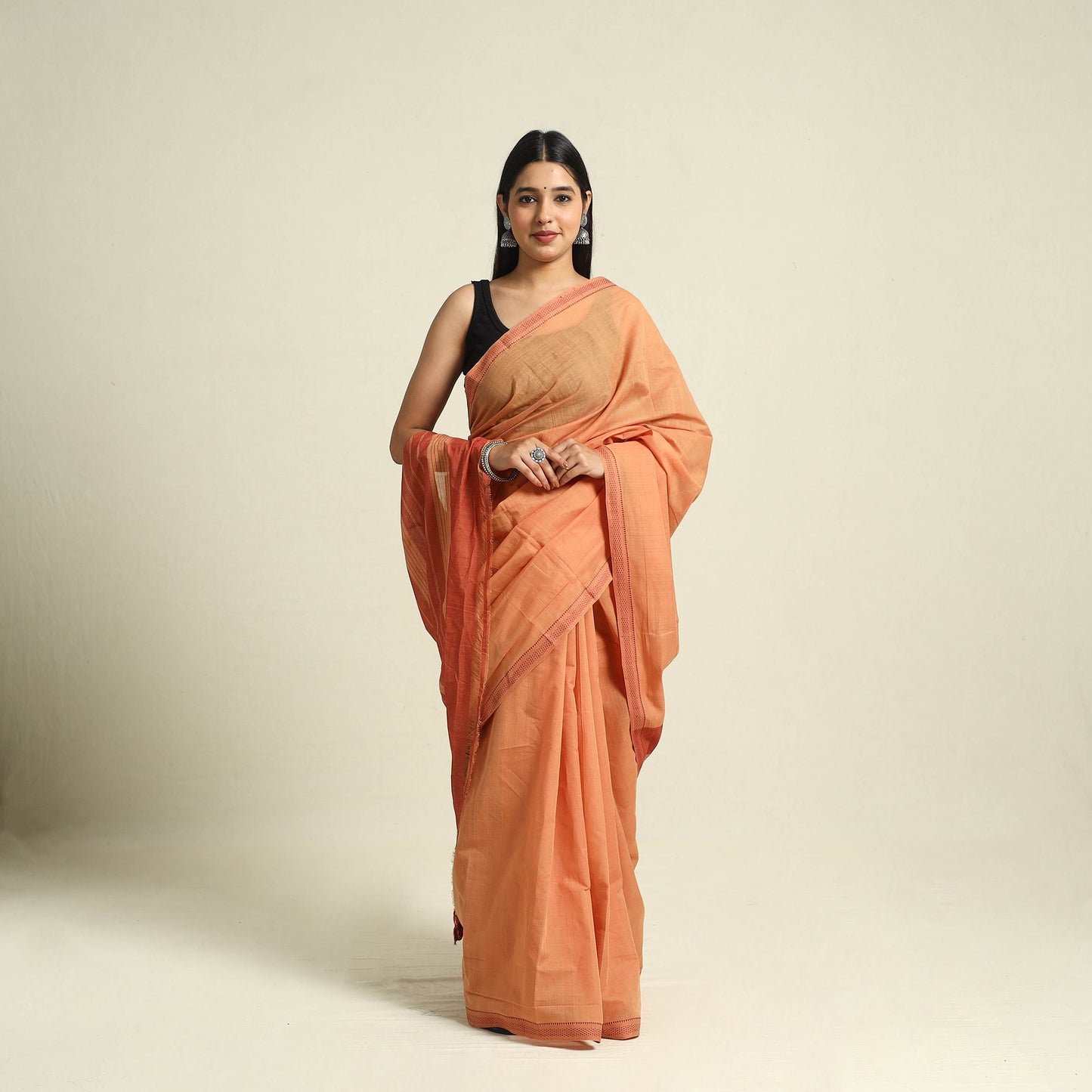 Buy Peach Handloom Cotton Mangalagiri Saree