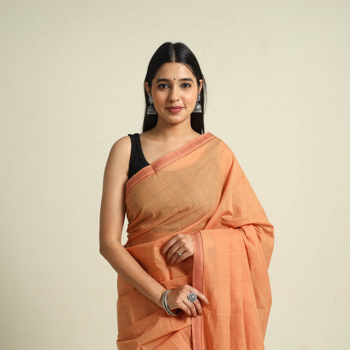 Buy Peach Handloom Cotton Mangalagiri Saree
