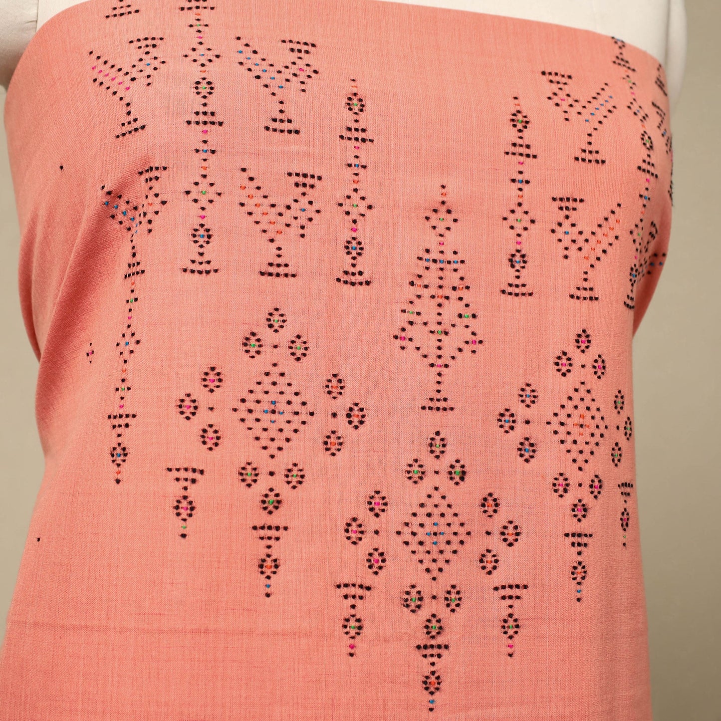 Peach Handloom Cotton Tangaliya Kurta Material (3M)