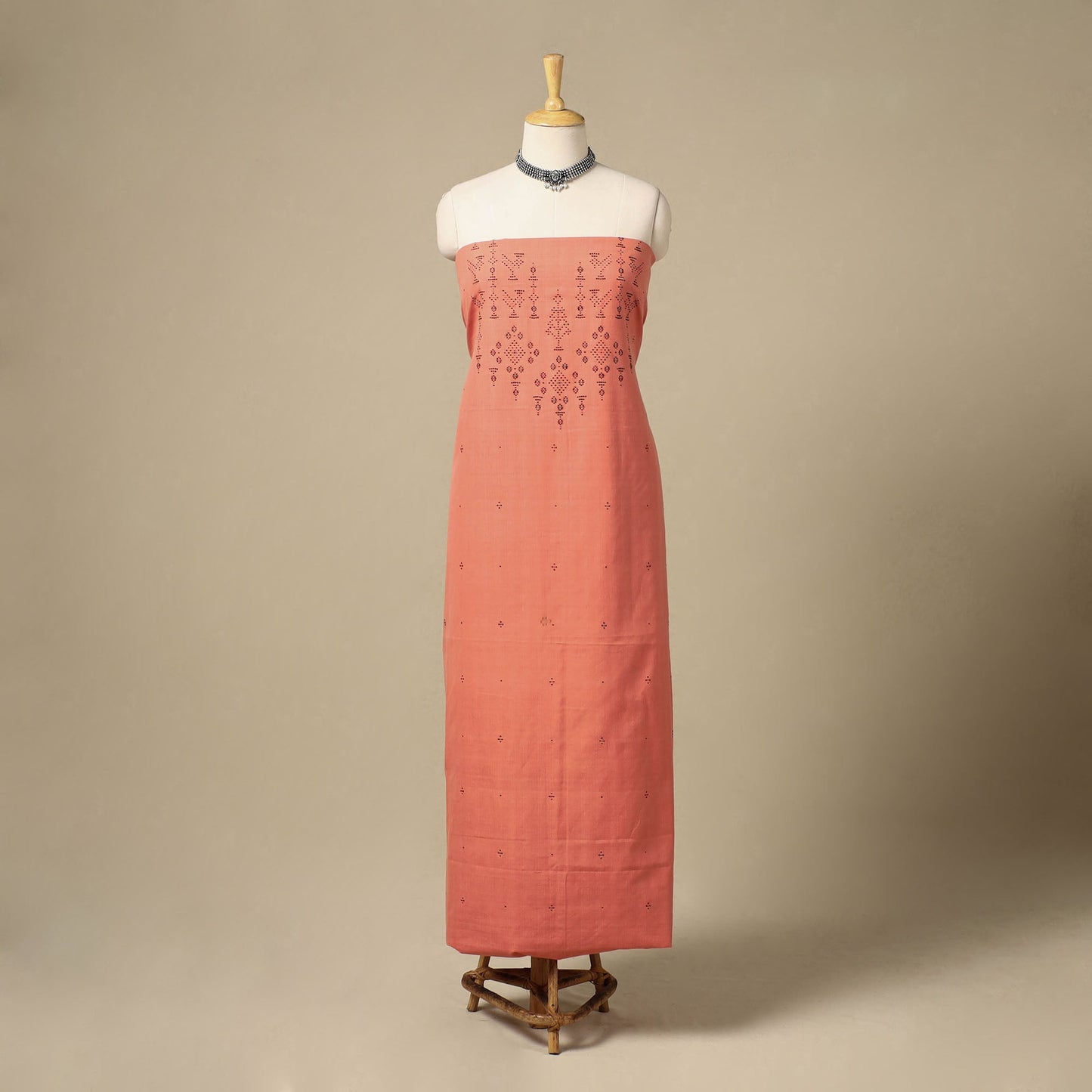 Peach Handloom Cotton Tangaliya Kurta Material (3M)