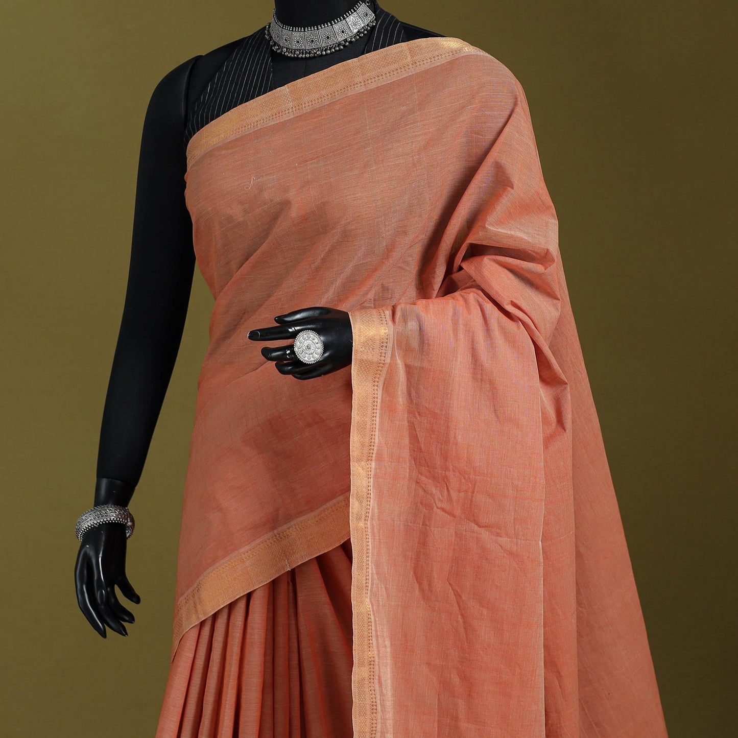 Peach - handloom cotton zari border mangalagiri saree 02