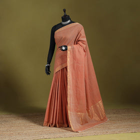 Peach - handloom cotton zari border mangalagiri saree 02