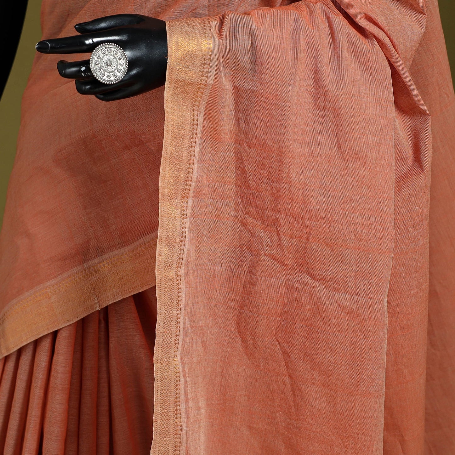 Peach - handloom cotton zari border mangalagiri saree 02