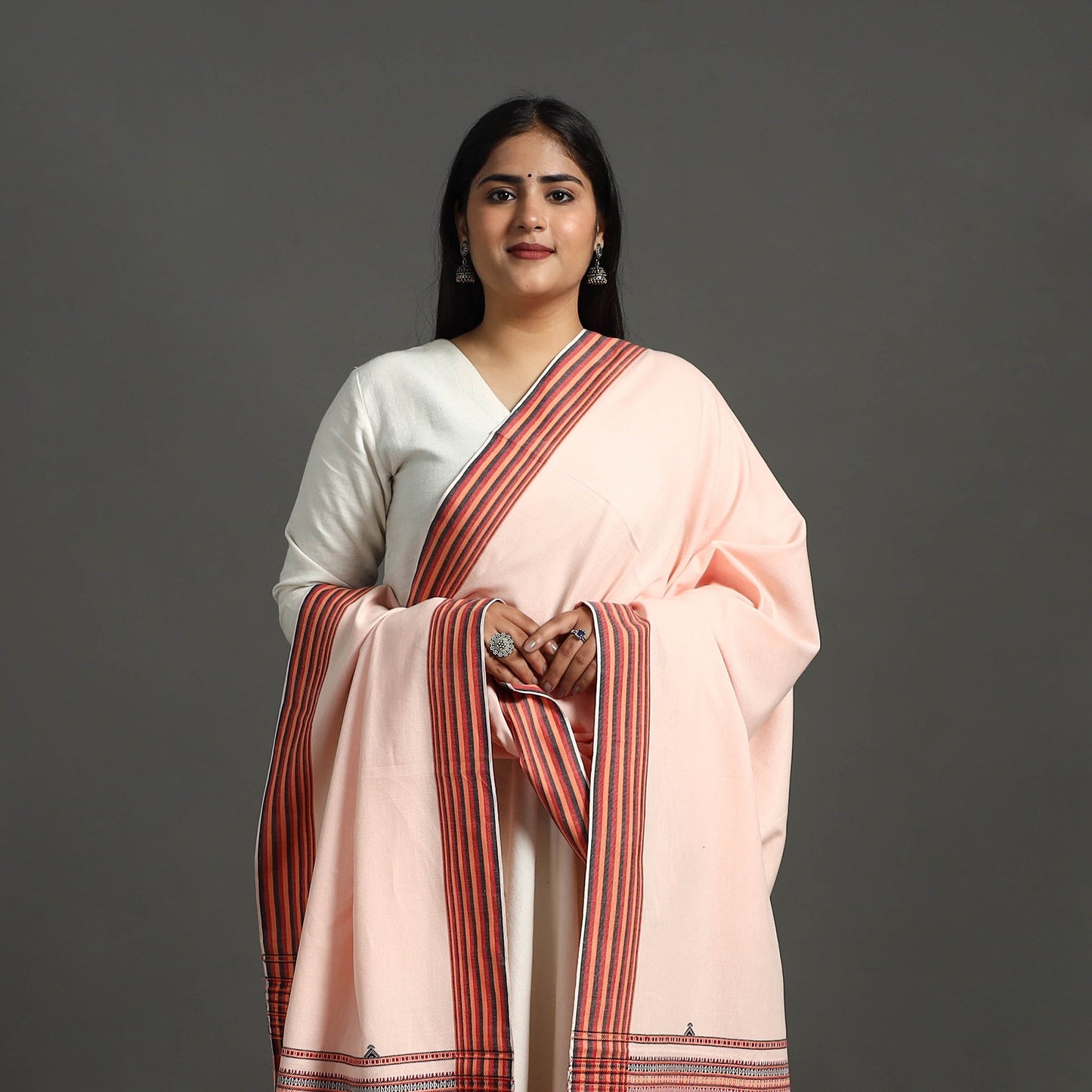 Peach - handloom fine cotton kutch bhujodi dupatta 06
