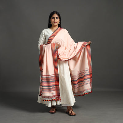 Peach - handloom fine cotton kutch bhujodi dupatta 06