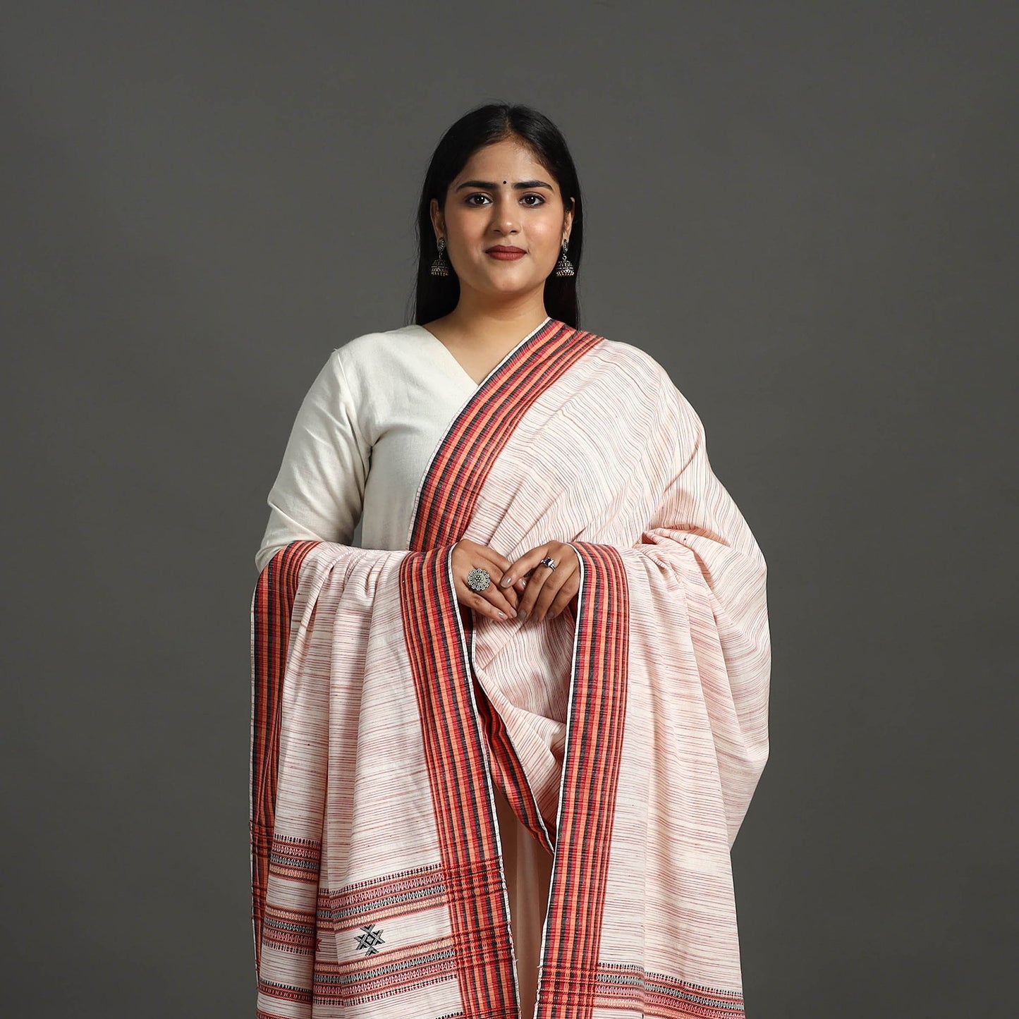 Peach - handloom fine cotton kutch bhujodi dupatta 09