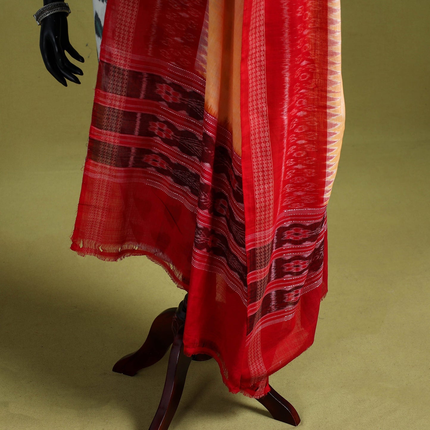 Peach - ikat weave cotton sambalpuri dupatta 11